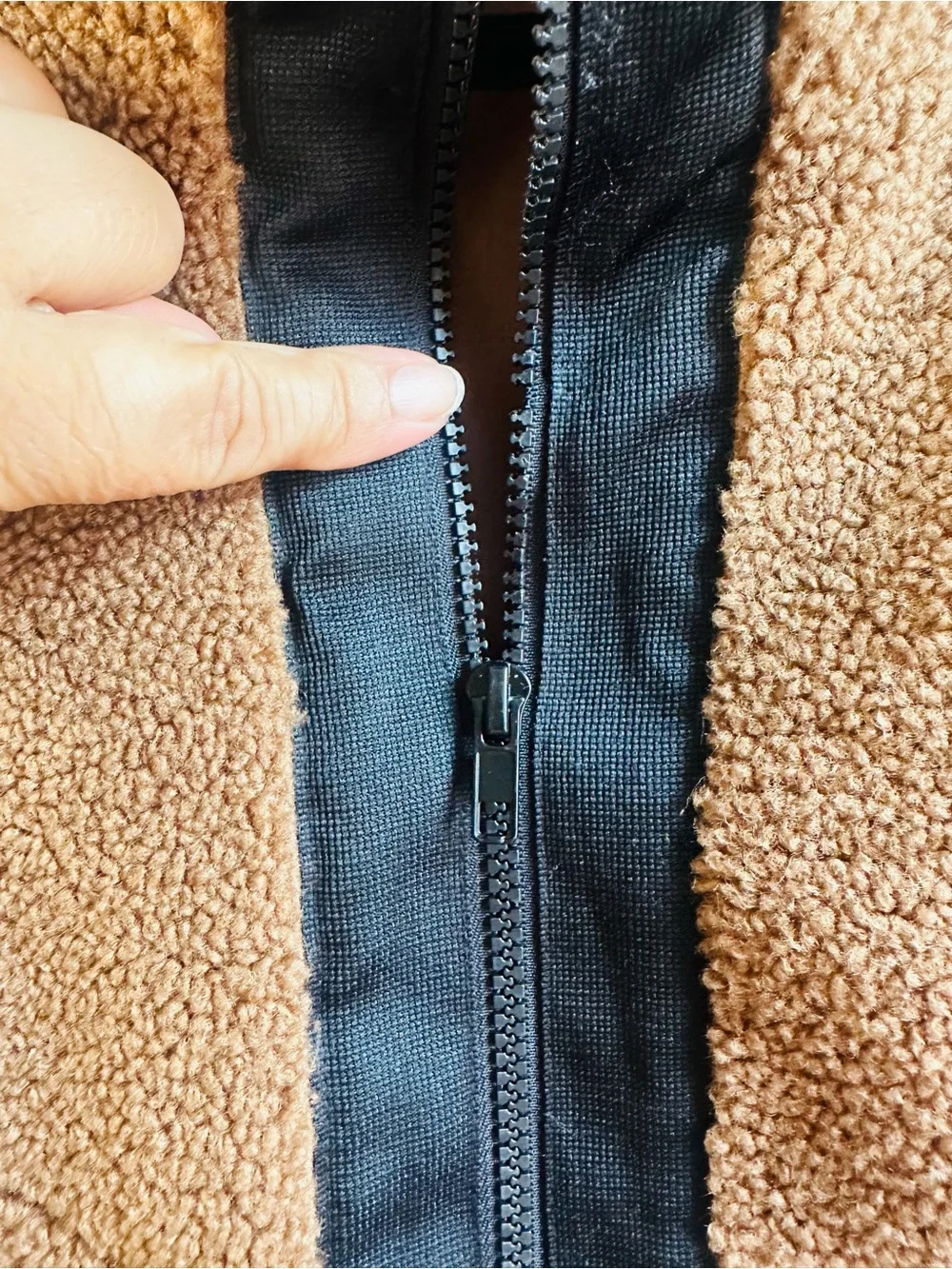 Women’s Tan Sherpa Vest with Black Trim